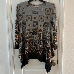 Orange Fashion Village Geometric Print Long Sleeve Tunic Top S/M